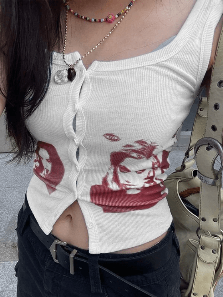 Style Core Aesthetics, New Style Trends - Button Front Ribbed Cropped Tank Top Style Core Aesthetics, New Style Trends - Button Front Ribbed Cropped Tank Top