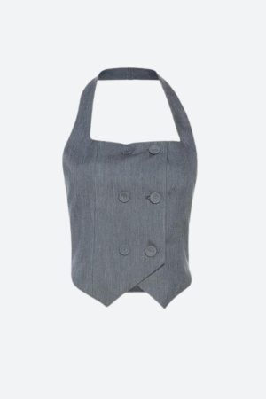 Style Core Aesthetics, New Style Trends - Buttoned Crop Halter Top