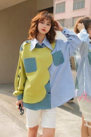 Style Core Aesthetics, New Style Trends - Buttoned Sleeved Patchwork Shirt