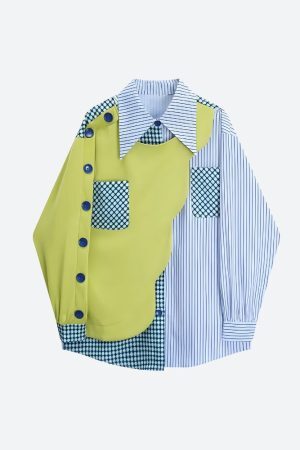 Style Core Aesthetics, New Style Trends - Buttoned Sleeved Patchwork Shirt