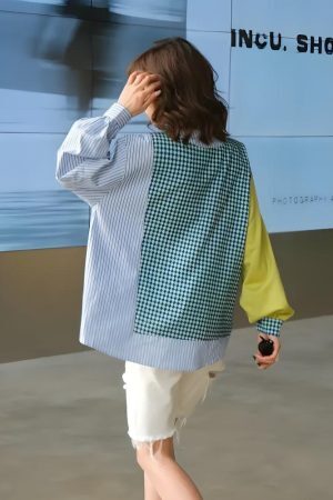 Style Core Aesthetics, New Style Trends - Buttoned Sleeved Patchwork Shirt