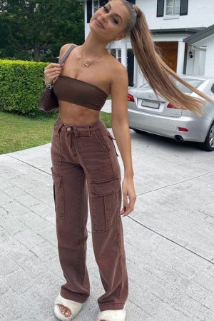 Style Core Aesthetics, New Style Trends - C12 Wide Leg Pockets Cargo Denim