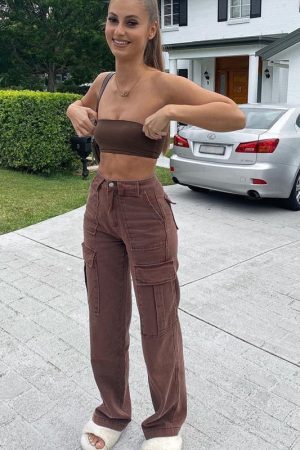 Style Core Aesthetics, New Style Trends - C12 Wide Leg Pockets Cargo Denim