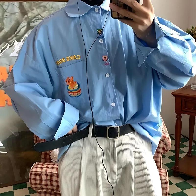 Style Core Aesthetics, New Style Trends - Cake Bear Embroidered Shirt Style Core Aesthetics, New Style Trends - Cake Bear Embroidered Shirt