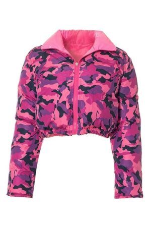 Style Core Aesthetics, New Style Trends - Camouflage Print Lapel Neck Zip Up Jacket