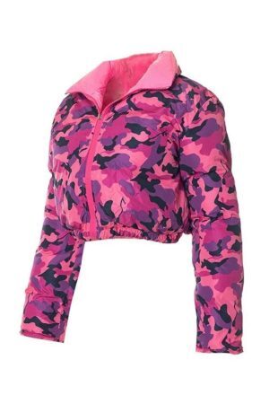 Style Core Aesthetics, New Style Trends - Camouflage Print Lapel Neck Zip Up Jacket