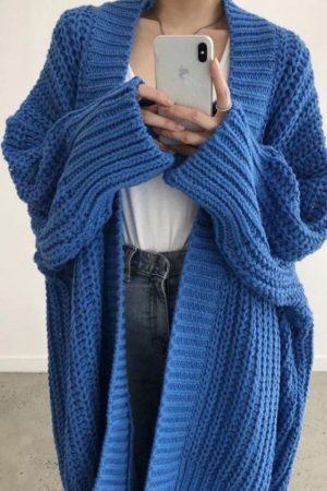 Style Core Aesthetics, New Style Trends - Cardigan ample au crochet fendu de couleur unie