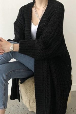 Style Core Aesthetics, New Style Trends - Cardigan ample au crochet fendu de couleur unie