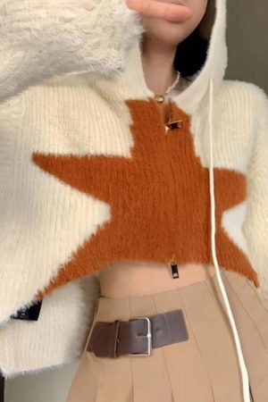 Style Core Aesthetics, New Style Trends - Cardigan ample court à capuche étoilé