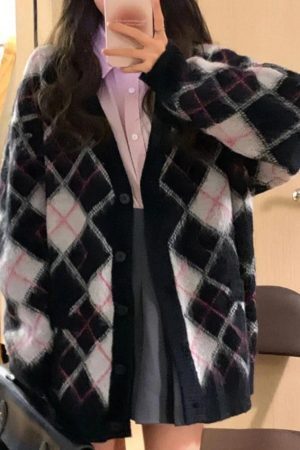 Style Core Aesthetics, New Style Trends - Cardigan ample en jacquard à carreaux