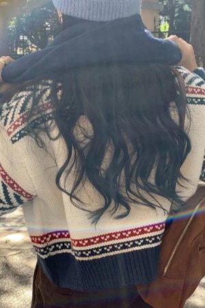 Style Core Aesthetics, New Style Trends - Cardigan court en tricot zippé à imprimé vintage