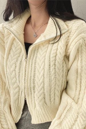 Style Core Aesthetics, New Style Trends - Cardigan court torsadé à double fermeture éclair