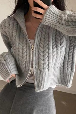 Style Core Aesthetics, New Style Trends - Cardigan court torsadé à double fermeture éclair