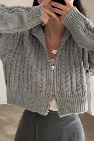 Style Core Aesthetics, New Style Trends - Cardigan court torsadé à double fermeture éclair