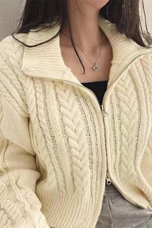 Style Core Aesthetics, New Style Trends - Cardigan court torsadé à double fermeture éclair