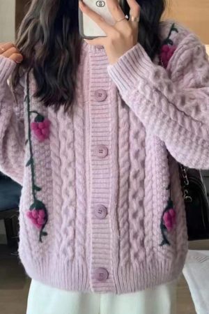 Style Core Aesthetics, New Style Trends - Cardigan à décor de tricot au crochet de raisin