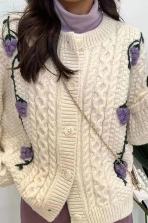 Style Core Aesthetics, New Style Trends - Cardigan à décor de tricot au crochet de raisin
