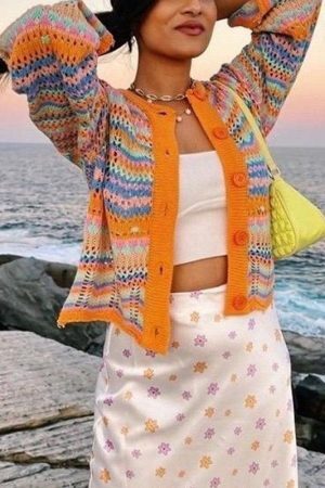 Style Core Aesthetics, New Style Trends - Cardigan en tricot au crochet rayé