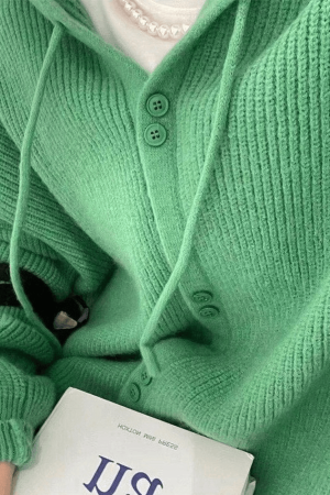 Style Core Aesthetics, New Style Trends - Cardigan en tricot à capuche boutonné sur le devant