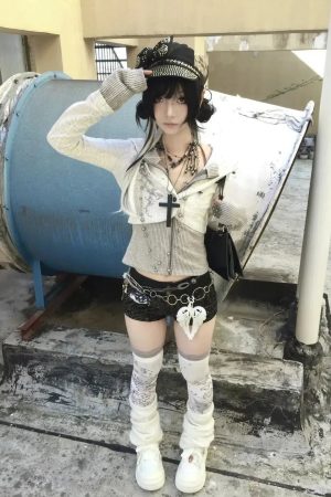 Style Core Aesthetics, New Style Trends - Cardigan Y2K Grunge Strass Superposé