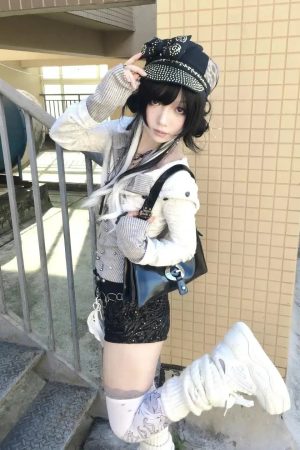 Style Core Aesthetics, New Style Trends - Cardigan Y2K Grunge Strass Superposé