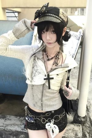 Style Core Aesthetics, New Style Trends - Cardigan Y2K Grunge Strass Superposé