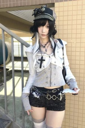 Style Core Aesthetics, New Style Trends - Cardigan Y2K Grunge Strass Superposé