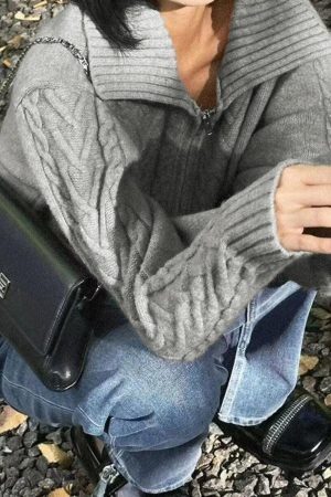 Style Core Aesthetics, New Style Trends - Cardigan zippé à col à revers torsadé