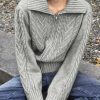 Style Core Aesthetics, New Style Trends - Cardigan zippé à col à revers torsadé