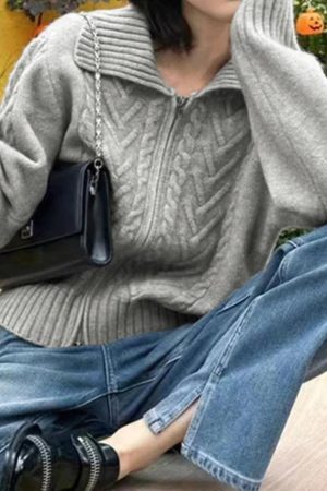 Style Core Aesthetics, New Style Trends - Cardigan zippé à col à revers torsadé