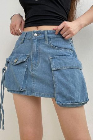 Style Core Aesthetics, New Style Trends - Cargo Denim Mini Skirt