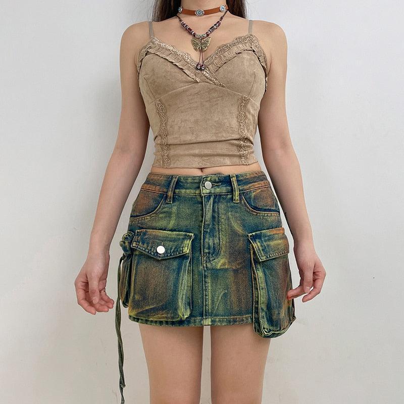 Style Core Aesthetics, New Style Trends - Cargo Denim Mini Skirt