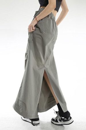 Style Core Aesthetics, New Style Trends - Cargo Pockets Parachute Maxi Skirt