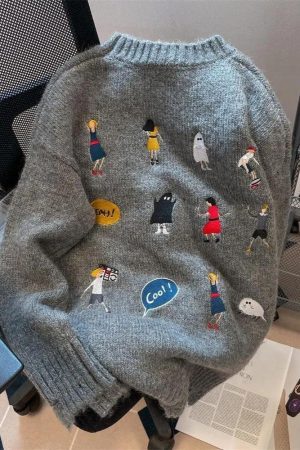 Style Core Aesthetics, New Style Trends - Cartoon Embroidered Knitted Sweater