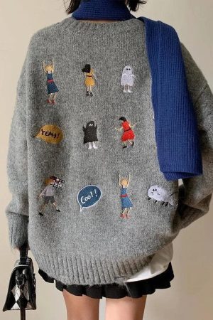 Style Core Aesthetics, New Style Trends - Cartoon Embroidered Knitted Sweater