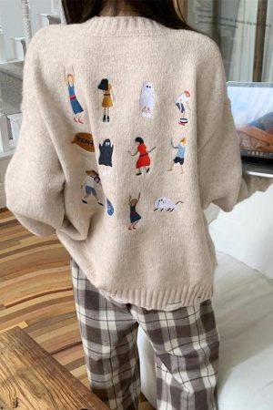 Style Core Aesthetics, New Style Trends - Cartoon Embroidered Knitted Sweater