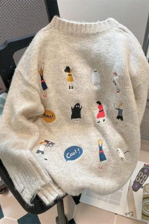 Style Core Aesthetics, New Style Trends - Cartoon Embroidered Knitted Sweater