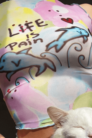 Style Core Aesthetics, New Style Trends - Cartoon Print Mesh Tank Top