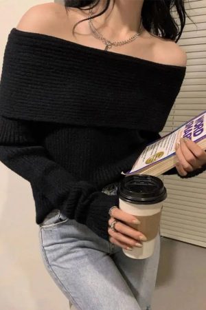 Style Core Aesthetics, New Style Trends - Casual Off Shoulder Knitted Sweater