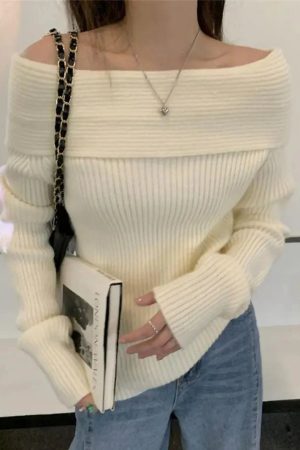 Style Core Aesthetics, New Style Trends - Casual Off Shoulder Knitted Sweater