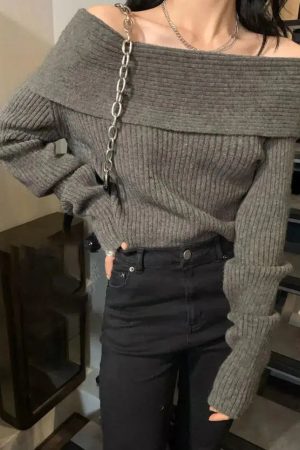 Style Core Aesthetics, New Style Trends - Casual Off Shoulder Knitted Sweater