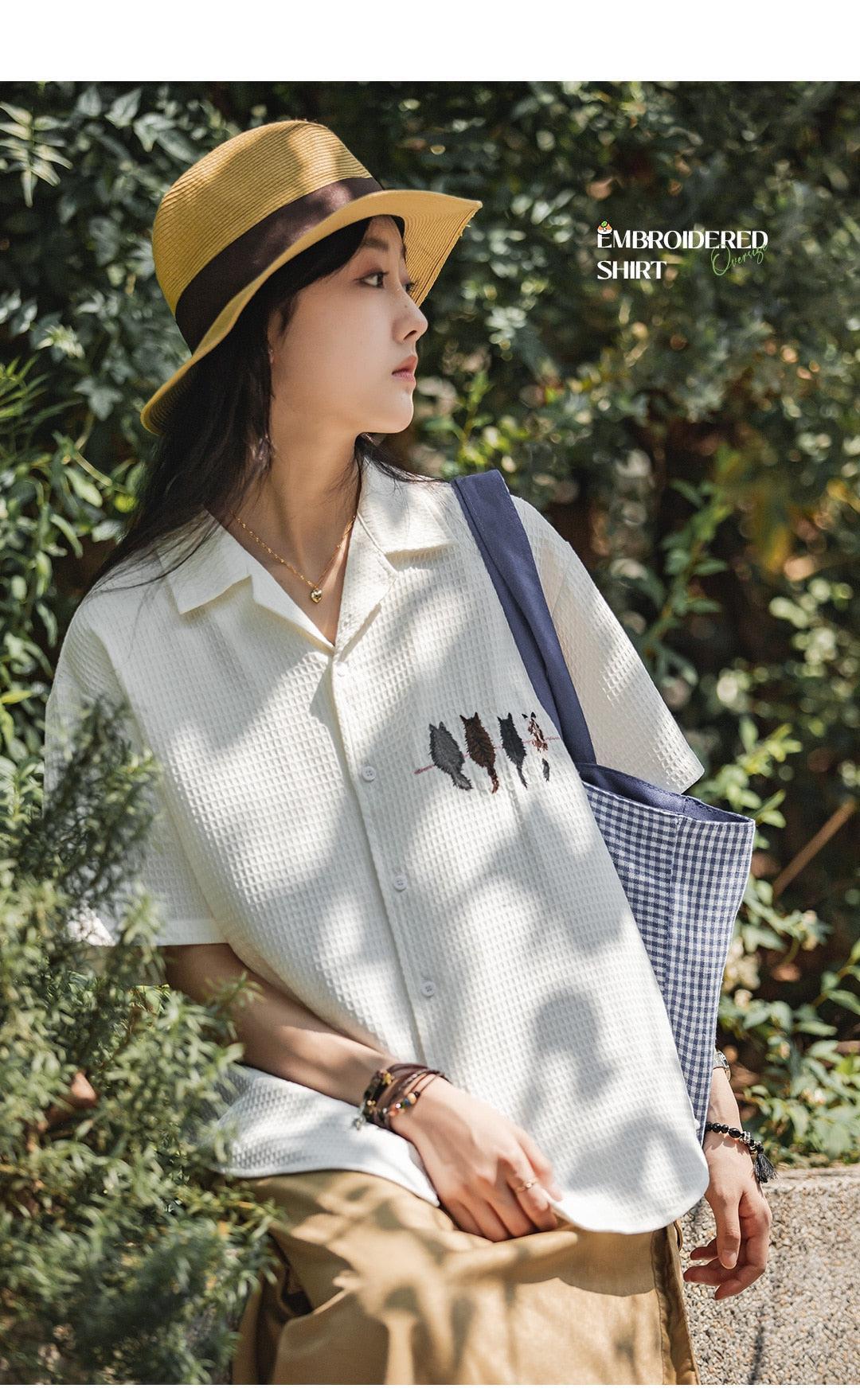 Style Core Aesthetics, New Style Trends - Cat Embroidered Shirt Style Core Aesthetics, New Style Trends - Cat Embroidered Shirt