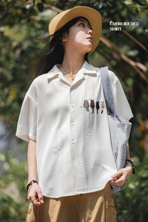 Style Core Aesthetics, New Style Trends - Cat Embroidered Shirt