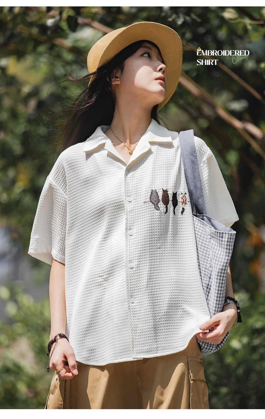 Style Core Aesthetics, New Style Trends - Cat Embroidered Shirt Style Core Aesthetics, New Style Trends - Cat Embroidered Shirt