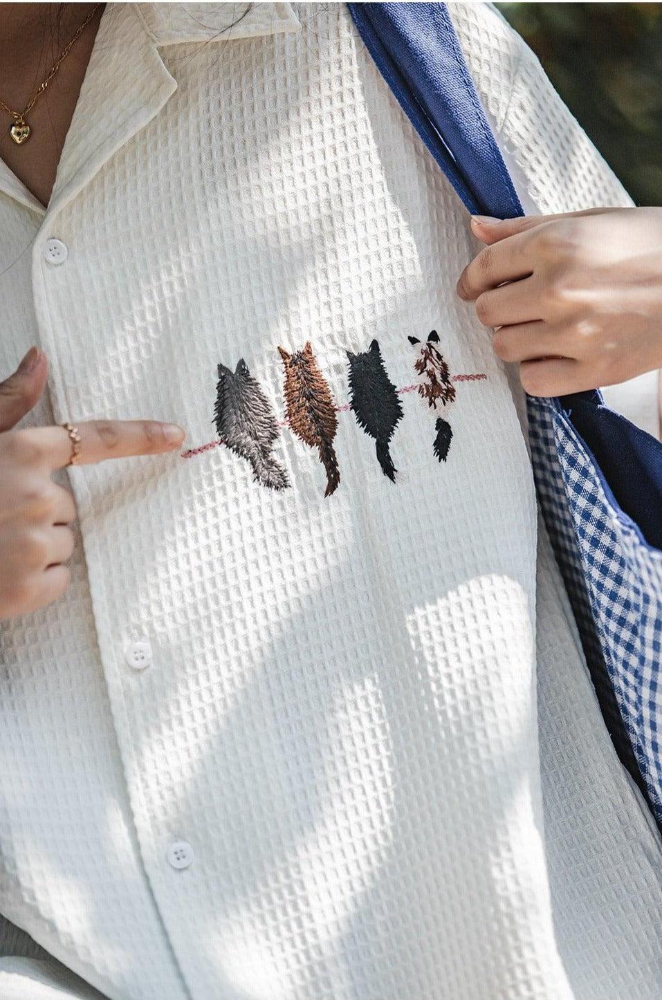 Style Core Aesthetics, New Style Trends - Cat Embroidered Shirt Style Core Aesthetics, New Style Trends - Cat Embroidered Shirt