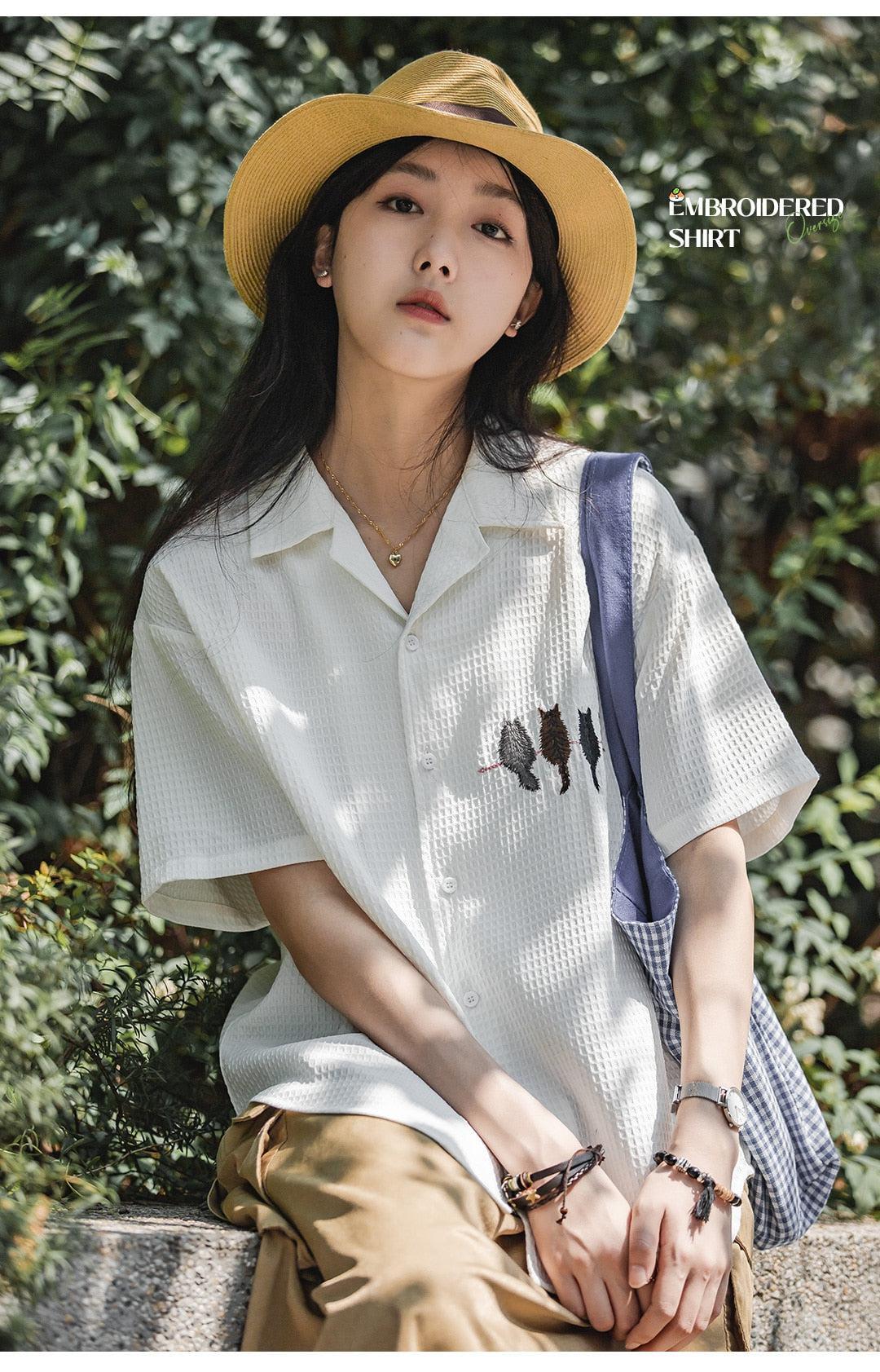 Style Core Aesthetics, New Style Trends - Cat Embroidered Shirt Style Core Aesthetics, New Style Trends - Cat Embroidered Shirt