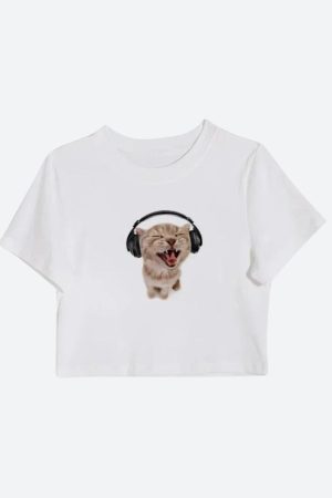 Style Core Aesthetics, New Style Trends - Cat with Earphones Tee