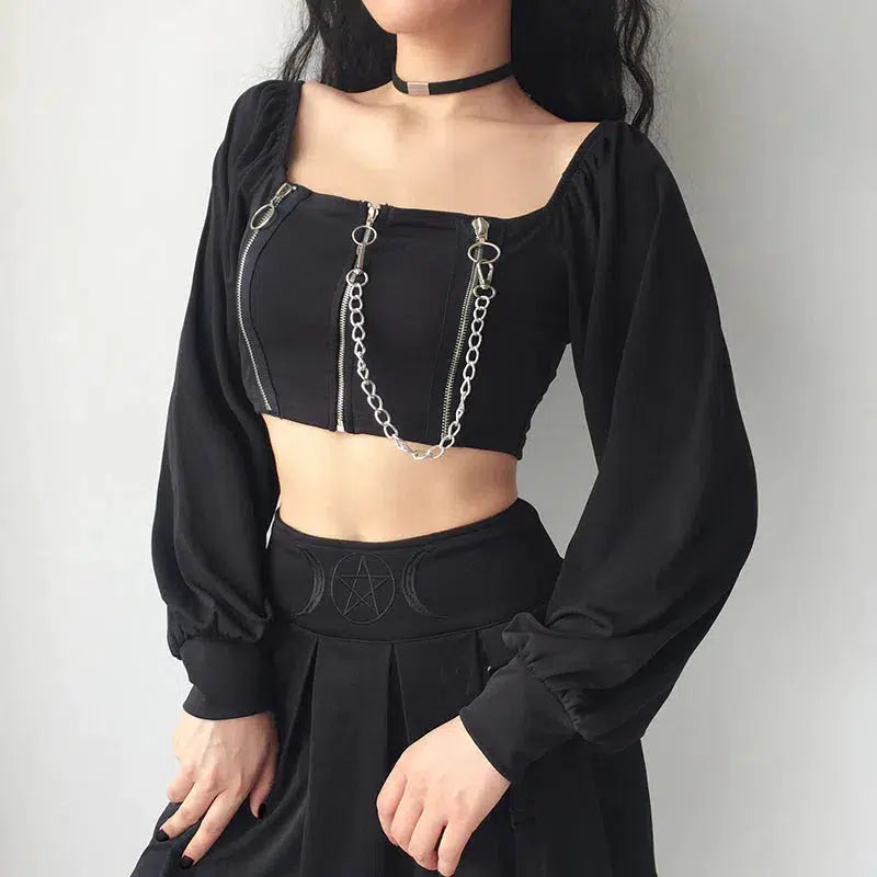 Style Core Aesthetics, New Style Trends - Chain Detailed Square Neck Crop Top