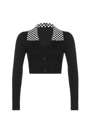 Style Core Aesthetics, New Style Trends - Checkerboard Collar Top