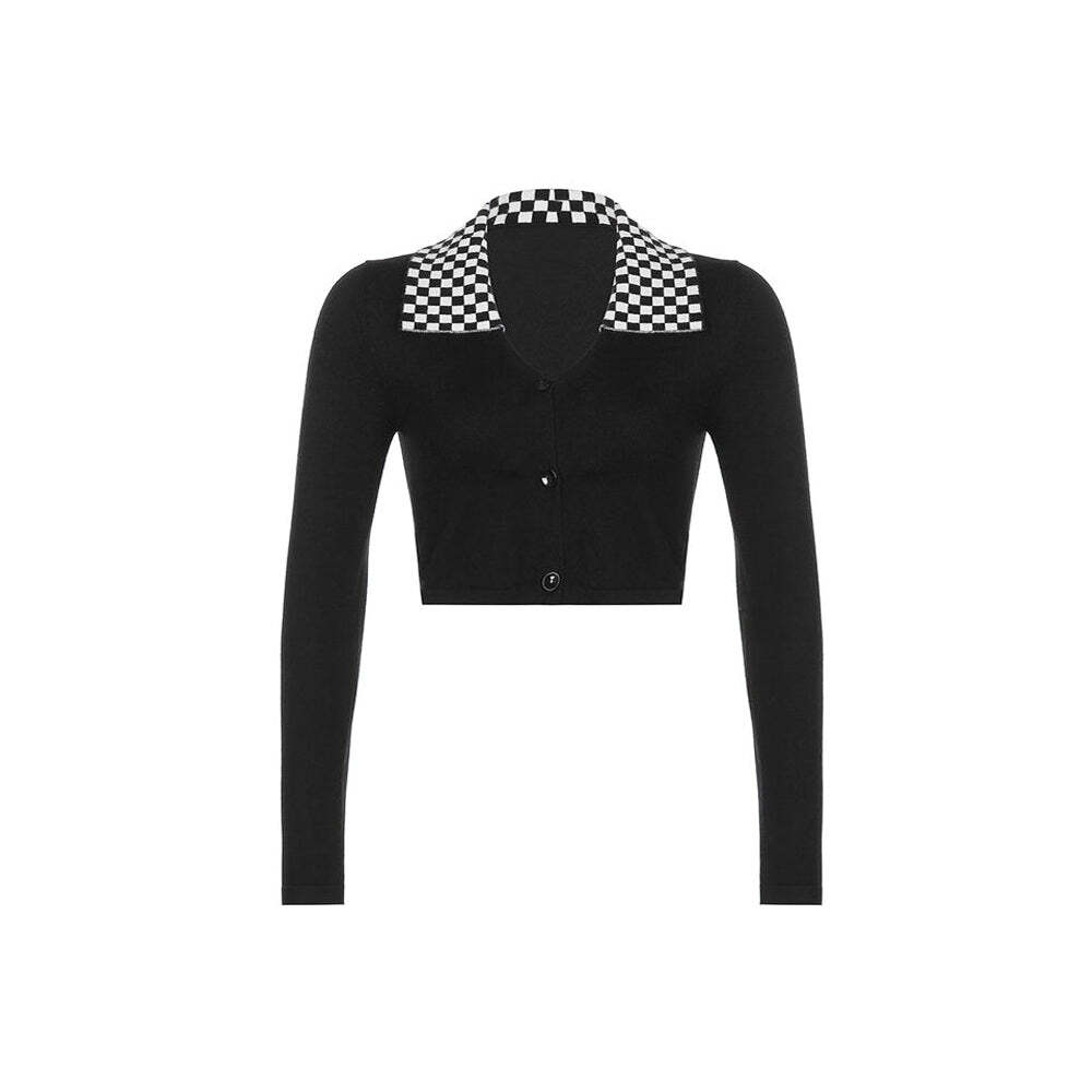 Style Core Aesthetics, New Style Trends - Checkerboard Collar Top